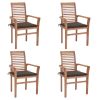 Dining Chairs 4 pcs with Taupe Cushions Solid Teak Wood