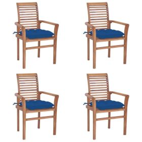 Dining Chairs 4 pcs with Blue Cushions Solid Teak Wood