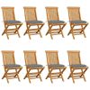 Patio Chairs with Gray Cushions 8 pcs Solid Teak Wood