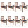 Dining Chairs 8 pcs with Anthracite Cushions Solid Teak Wood