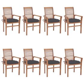 Dining Chairs 8 pcs with Anthracite Cushions Solid Teak Wood