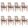 Dining Chairs 8 pcs with Gray Cushions Solid Teak Wood