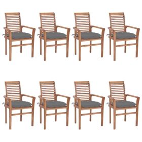 Dining Chairs 8 pcs with Gray Cushions Solid Teak Wood