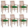 Dining Chairs 6 pcs with Green Cushions Solid Teak Wood