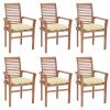 Dining Chairs 6 pcs with Cream White Cushions Solid Teak Wood