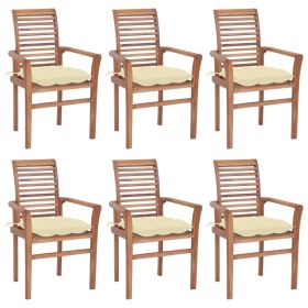 Dining Chairs 6 pcs with Cream White Cushions Solid Teak Wood