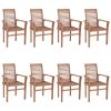 Dining Chairs 8 pcs with Gray Cushions Solid Teak Wood