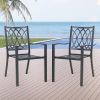 Outdoor Black Stackable Dining Chairs Set Iron Patio Chairs Set of 2 with Armrest Seating Chairs for Garden, Backyard