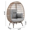 Manhattan Comfort Spezia Freestanding Steel and Rattan Outdoor Egg Chair with Cushions in Grey