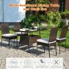 5 Pieces Rattan Dining Set with Glass Table and High Back Chair