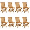 Patio Chairs with Gray Cushions 8 pcs Solid Teak Wood