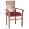 Dining Chairs 4 pcs with Wine Red Cushions Solid Teak Wood