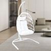 Outdoor Hanging Egg Chair with Stand, Wicker Egg Swing Chair Hammock Chairs with Cushion for Patio, Porch, Indoor, Outdoor and Bedroom