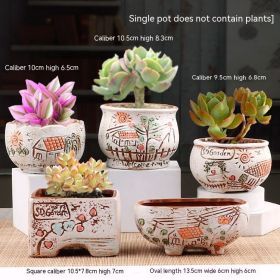 Succulent Small Flower Pot Stoneware Breathable Purple Sand Absorbent Basin (Option: 050-Ceramic)