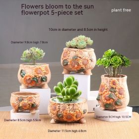 Succulent Bonsai Braised Purple Sand Simple Small Flower Pot (Option: 343 Maroon 5 PCs-Ceramic Medium)