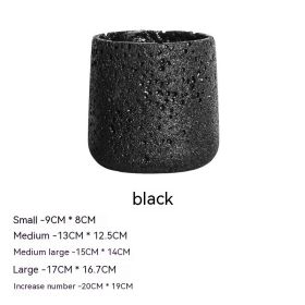 Nordic Cement Flowerpot Creative Volcanic Rock Breathable Greenery Potted Pot With Tray Flowerpot (Option: Sy006 Black-Large)