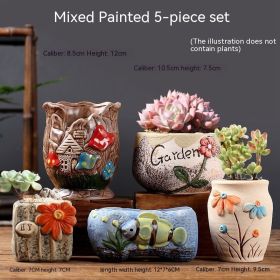 Succulent Flower Pot Breathable Stoneware Basin (Option: Mixed Painted 5 Sets)