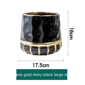 Succulent Flower Pot Golden Edge Home Decoration Wind Marbling Gift Ceramic (Option: Black Glaze Phnom Penh Large)