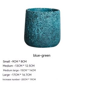 Nordic Cement Flowerpot Creative Volcanic Rock Breathable Greenery Potted Pot With Tray Flowerpot (Option: Sy006 Blue Green-Large)