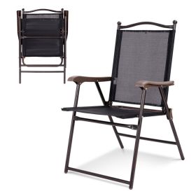 Set of 2 Patio Folding Sling Back Camping Deck Chairs (Color: black)