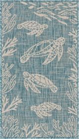 Home Decor Coastal Bordered Coral Reef Indoor/Outdoor Accent Rug (Color: Aqua|White)