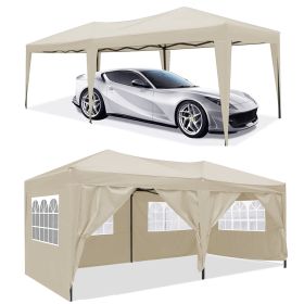 10 x 20 ft Heavy Duty Awning Canopy Pop Up Gazebo Marquee Party Wedding Event Tent with 6 Removable Sidewalls & Carry Bag (Color: Beige)