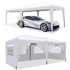 10 x 20 ft Heavy Duty Awning Canopy Pop Up Gazebo Marquee Party Wedding Event Tent with 6 Removable Sidewalls & Carry Bag (Color: White)