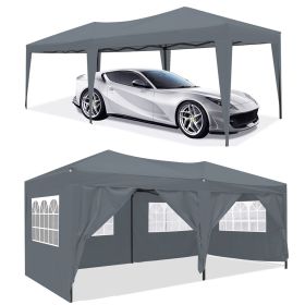 10 x 20 ft Heavy Duty Awning Canopy Pop Up Gazebo Marquee Party Wedding Event Tent with 6 Removable Sidewalls & Carry Bag (Color: Grey)