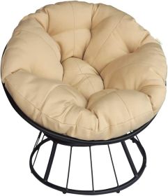 Papasan Chair;  360-degree Swivel Outdoor Papasan Chair with Beige Cushion and Durable Frame;  Comfy Circle Lounge Moon Chair (Color: Khaki)