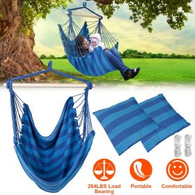 Hammock Hanging Chair Canvas Porch Patio Swing Seat Portable Camping Rope Seat (Color: Blue)