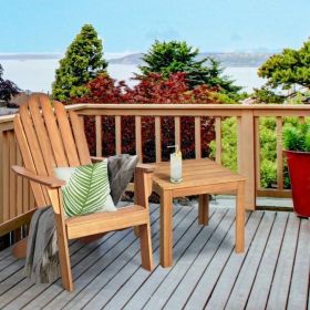 Wooden Outdoor Lounge Chair with Ergonomic Design for Yard and Garden (Color: Natural)