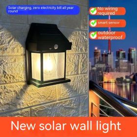 Outdoor Solar  Waterproof Tungsten Induction Garden Wall Lamp (Color: black)